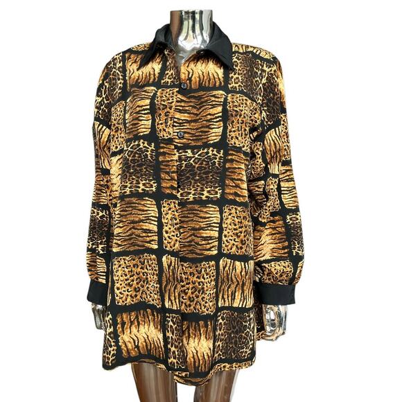 90's Cheetah print Blouse - Picture 1 of 4